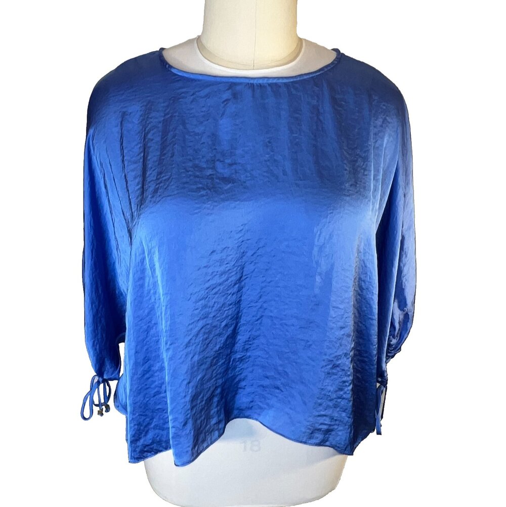 Michael Kors Top Blouse Womens L Cornflower Blue Boat Neck Poncho Dolman Sleeve